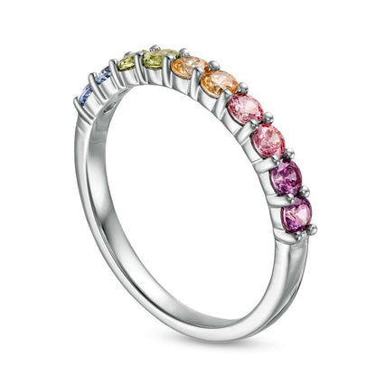 Simulated Light Multi-Color Sapphire Duos Band in Sterling Silver