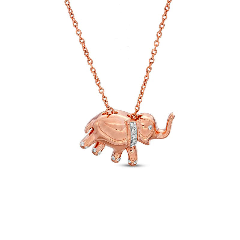 Natural Diamond Accent Elephant Pendant in Sterling Silver with 14K Rose Gold Plate
