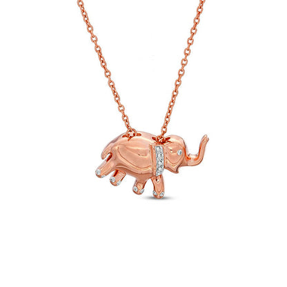 Natural Diamond Accent Elephant Pendant in Sterling Silver with 14K Rose Gold Plate