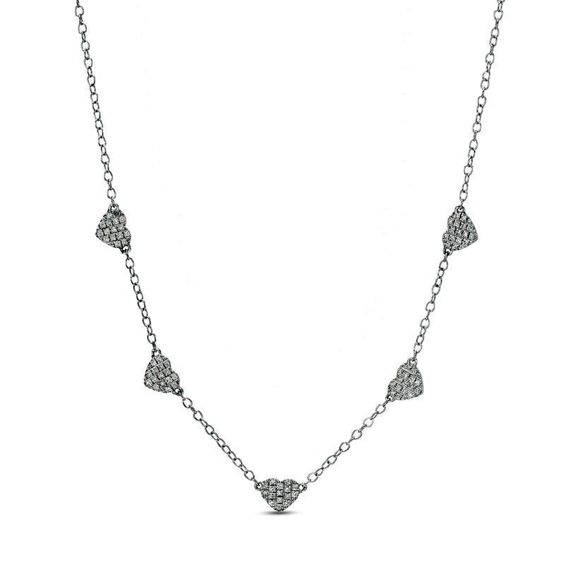 0.13 CT. T.W. Natural Diamond Heart Station Necklace in 10K White Gold - 19