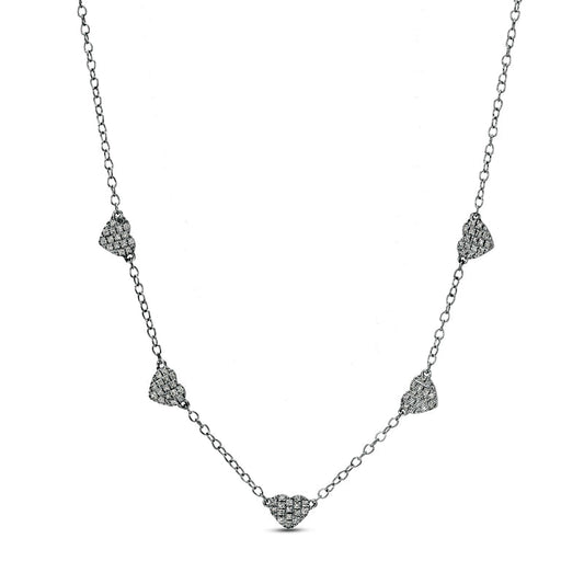 0.13 CT. T.W. Natural Diamond Heart Station Necklace in 10K White Gold - 19