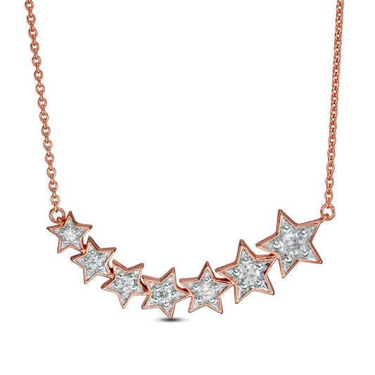 0.25 CT. T.W. Journey Natural Diamond Stars Necklace in Sterling Silver with 14K Rose Gold Plate