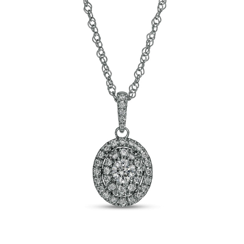 0.33 CT. T.W. Natural Diamond Double Oval Frame Pendant in 10K White Gold