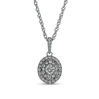 0.33 CT. T.W. Natural Diamond Double Oval Frame Pendant in 10K White Gold