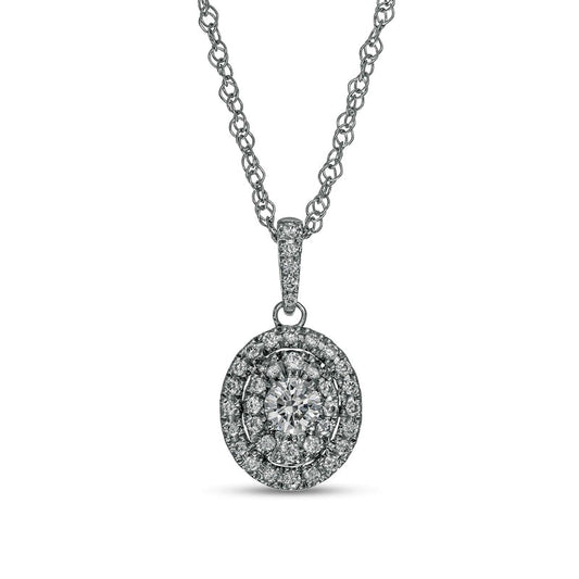 0.33 CT. T.W. Natural Diamond Double Oval Frame Pendant in 10K White Gold