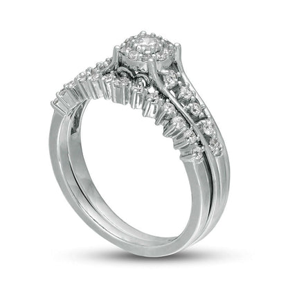 0.50 CT. T.W. Natural Diamond Frame Bridal Engagement Ring Set in Solid 10K White Gold