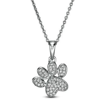 0.13 CT. T.W. Natural Diamond Tilted Paw Print Pendant in 10K White Gold