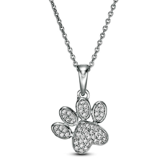 0.13 CT. T.W. Natural Diamond Tilted Paw Print Pendant in 10K White Gold