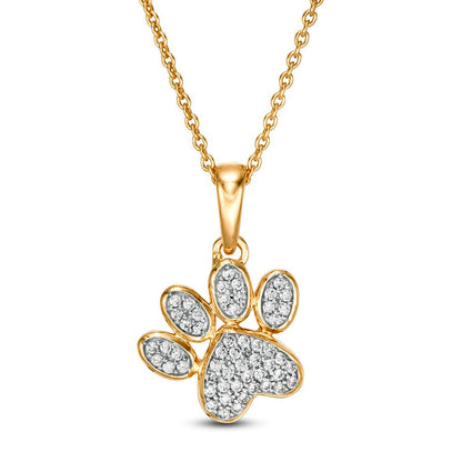 0.13 CT. T.W. Natural Diamond Tilted Paw Print Pendant in 10K Yellow Gold