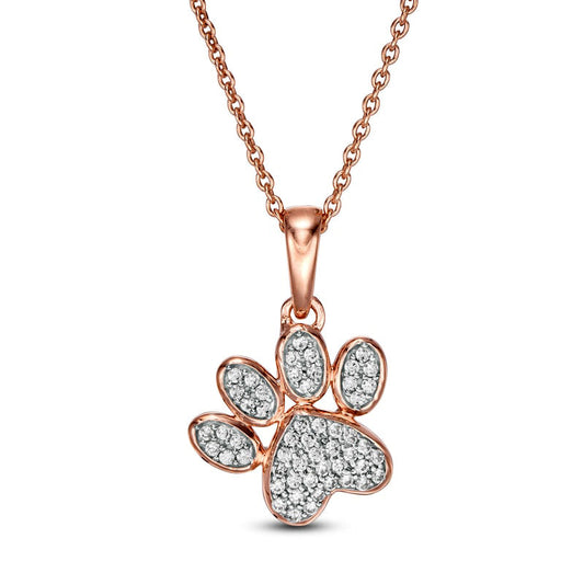 0.13 CT. T.W. Natural Diamond Tilted Paw Print Pendant in 10K Rose Gold