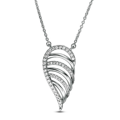 0.2 CT. T.W. Natural Diamond Multi-Row Single Wing Necklace in 10K White Gold