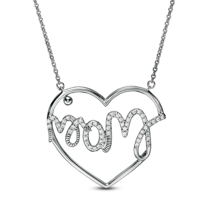 0.17 CT. T.W. Natural Diamond Mom" Heart Necklace in 10K White Gold"