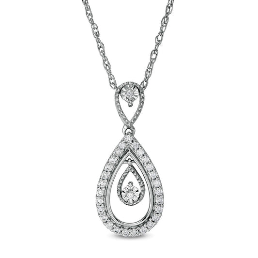 0.17 CT. T.W. Natural Diamond Pear-Shaped Frame Dangle Pendant in Sterling Silver