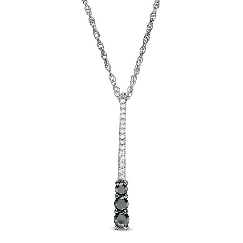 0.33 CT. T.W. Enhanced Black and White Natural Diamond Three Stone Linear Pendant in Sterling Silver