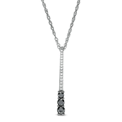 0.33 CT. T.W. Enhanced Black and White Natural Diamond Three Stone Linear Pendant in Sterling Silver