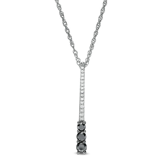 0.33 CT. T.W. Enhanced Black and White Natural Diamond Three Stone Linear Pendant in Sterling Silver
