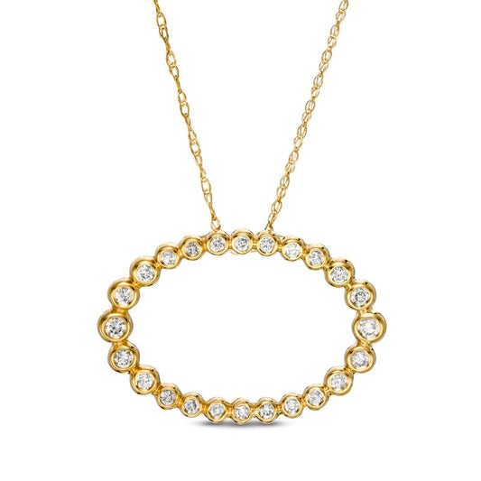 0.25 CT. T.W. Natural Diamond Sideways Open Oval Pendant in 10K Yellow Gold