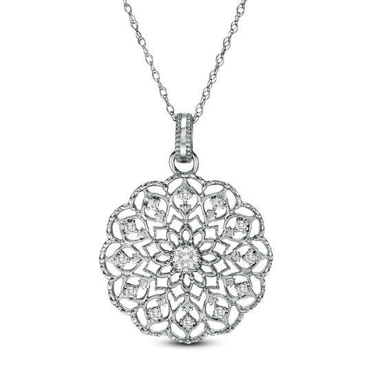 0.25 CT. T.W. Natural Diamond Scallop Edge Mandala Pendant in 10K White Gold