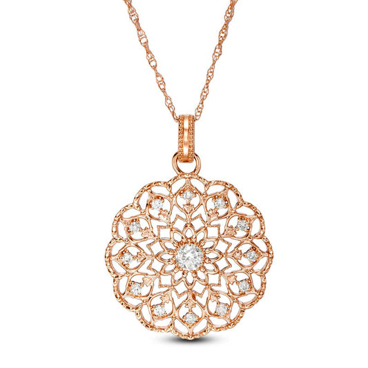0.25 CT. T.W. Natural Diamond Scallop Edge Mandala Pendant in 10K Rose Gold