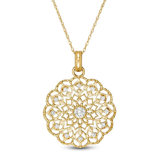 0.25 CT. T.W. Natural Diamond Scallop Edge Mandala Pendant in 10K Yellow Gold