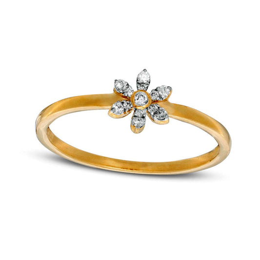 0.07 CT. T.W. Natural Diamond Flower Ring in Solid 10K Yellow Gold