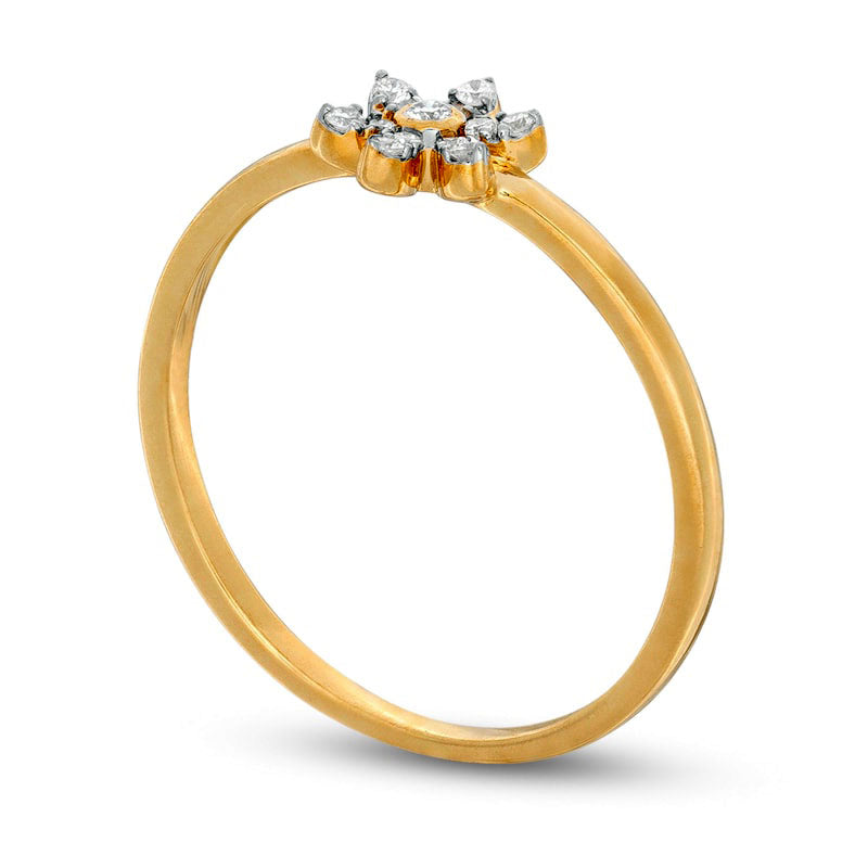 0.07 CT. T.W. Natural Diamond Flower Ring in Solid 10K Yellow Gold