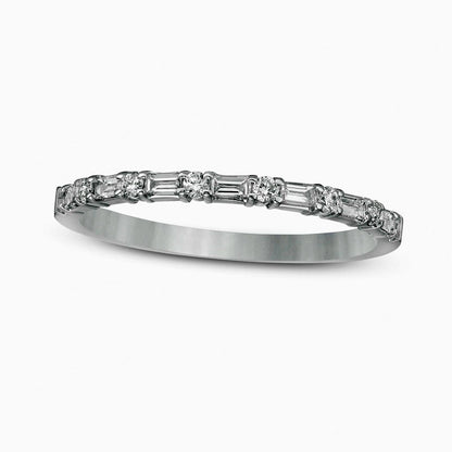 0.25 CT. T.W. Baguette and Round Natural Diamond Alternating Band in Solid 14K White Gold