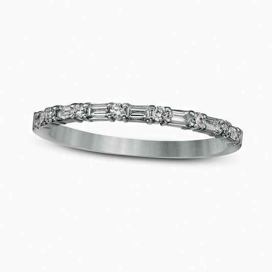 0.25 CT. T.W. Baguette and Round Natural Diamond Alternating Band in Solid 14K White Gold