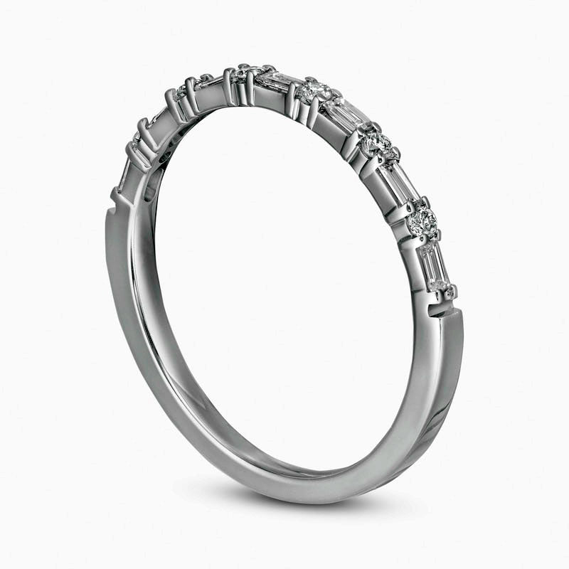 0.25 CT. T.W. Baguette and Round Natural Diamond Alternating Band in Solid 14K White Gold