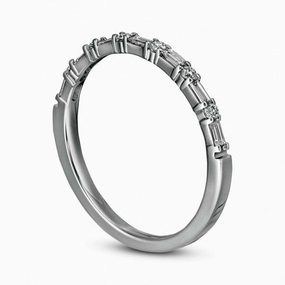 0.25 CT. T.W. Baguette and Round Natural Diamond Alternating Band in Solid 14K White Gold