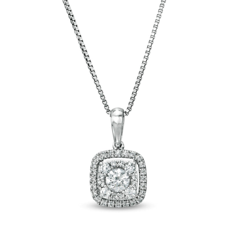 0.38 CT. T.W. Natural Diamond Cushion Frame Pendant in 10K White Gold
