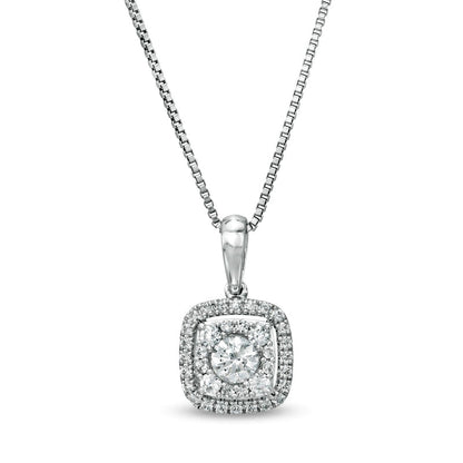 0.38 CT. T.W. Natural Diamond Cushion Frame Pendant in 10K White Gold
