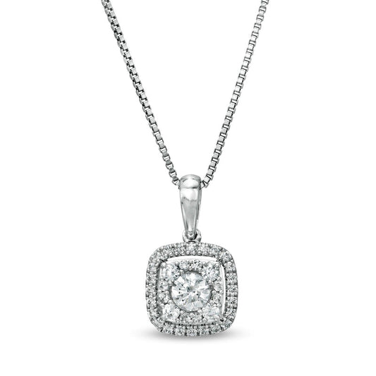 0.38 CT. T.W. Natural Diamond Cushion Frame Pendant in 10K White Gold