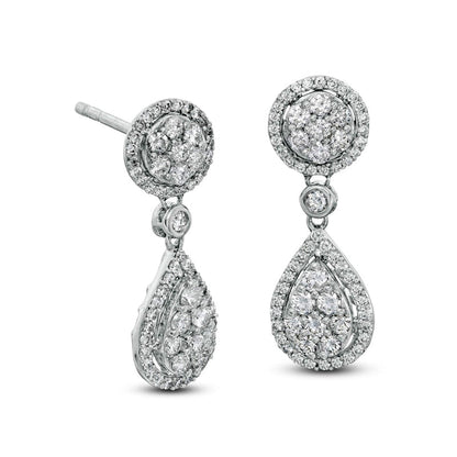 0.75 CT. T.W. Composite Diamond Halo Frame Teardrop Earrings in 14K White Gold