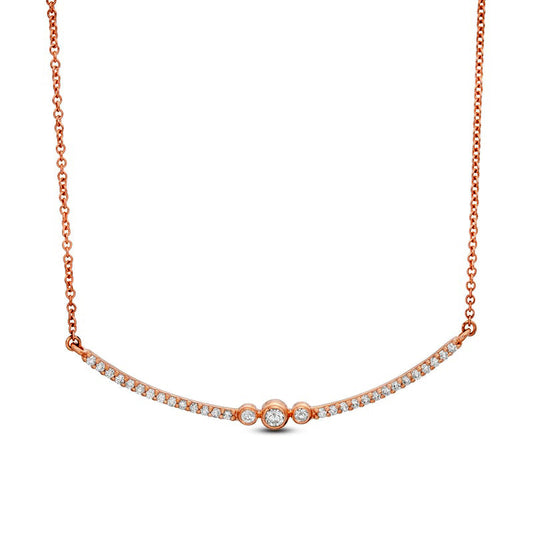 0.25 CT. T.W. Natural Diamond Curved Bar Necklace in 10K Rose Gold