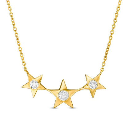 0.17 CT. T.W. Natural Diamond Three Stone Triple Star Necklace in Sterling Silver with 18K Gold Plate