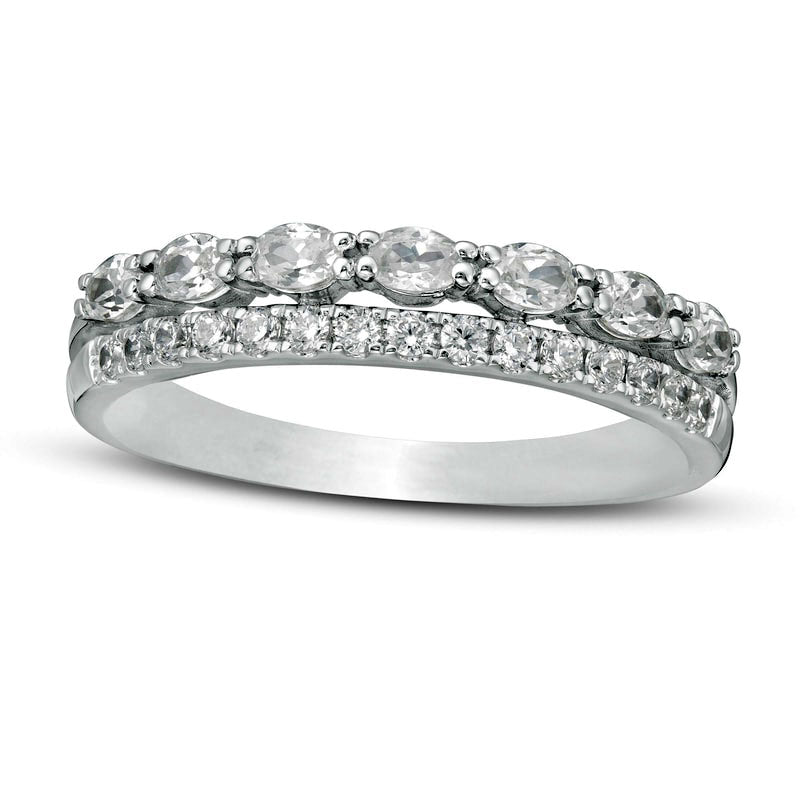 0.50 CT. T.W. Oval and Round Natural Diamond Double Row Band in Solid 14K White Gold