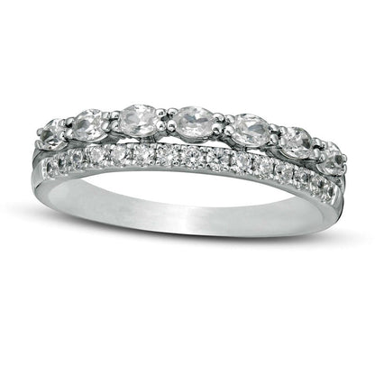 0.50 CT. T.W. Oval and Round Natural Diamond Double Row Band in Solid 14K White Gold