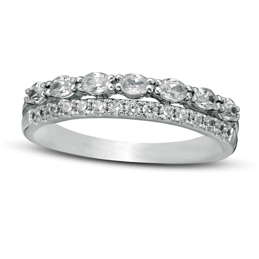 0.50 CT. T.W. Oval and Round Natural Diamond Double Row Band in Solid 14K White Gold