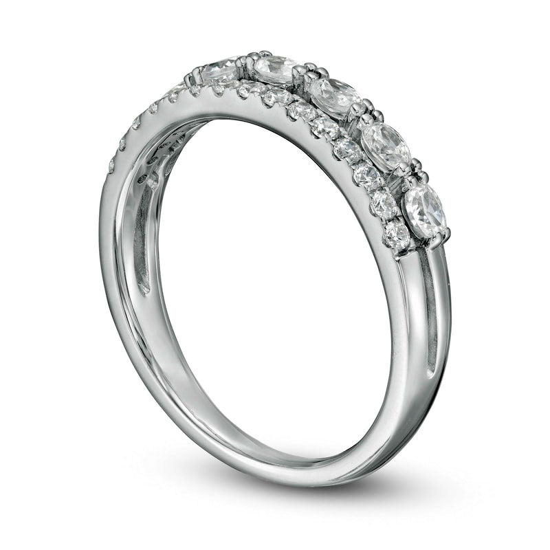 0.50 CT. T.W. Oval and Round Natural Diamond Double Row Band in Solid 14K White Gold