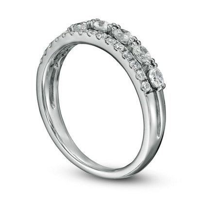 0.50 CT. T.W. Oval and Round Natural Diamond Double Row Band in Solid 14K White Gold