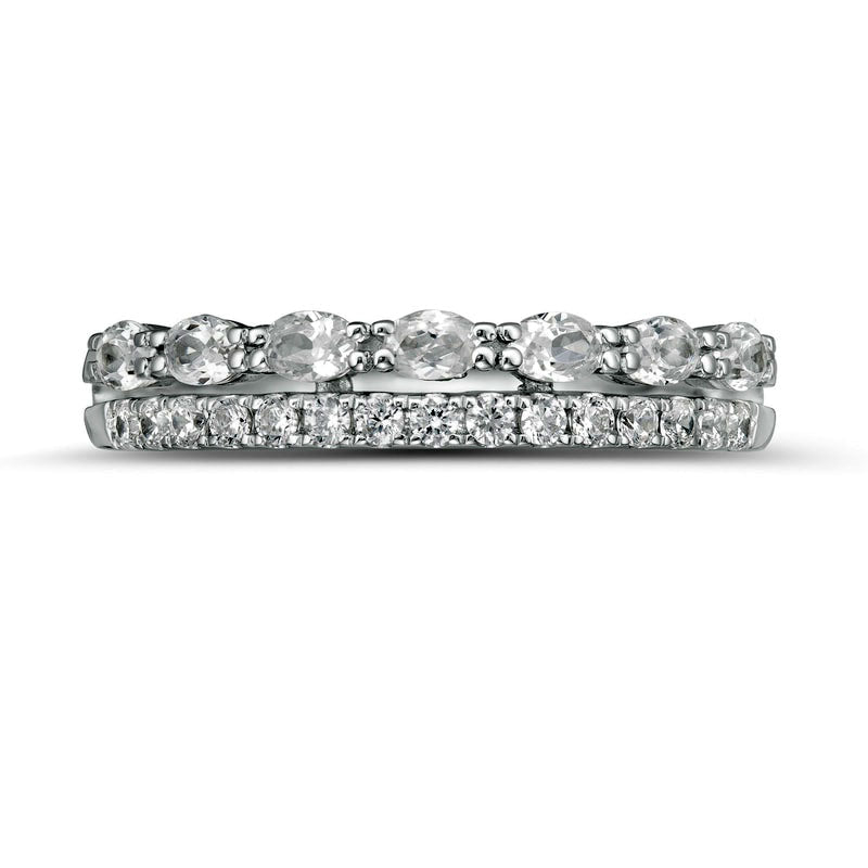 0.50 CT. T.W. Oval and Round Natural Diamond Double Row Band in Solid 14K White Gold