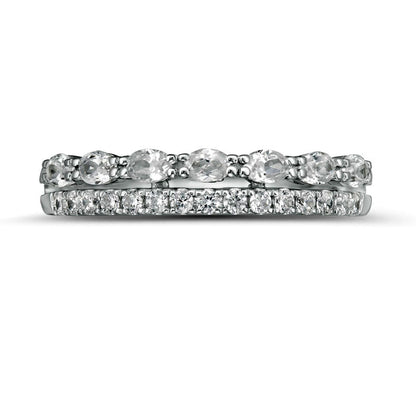 0.50 CT. T.W. Oval and Round Natural Diamond Double Row Band in Solid 14K White Gold