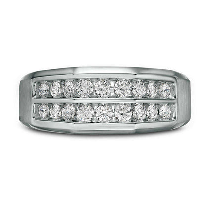 Men's 0.75 CT. T.W. Natural Diamond Double Row Channel-Set Anniversary Band in Solid 10K White Gold