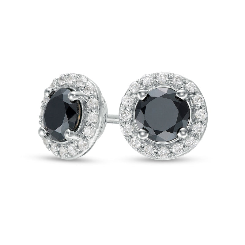 2 CT. T.W. Enhanced Black and White Diamond Frame Stud Earrings in 10K White Gold