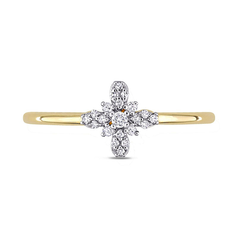 0.07 CT. T.W. Natural Diamond Cross Ring in Solid 10K Yellow Gold