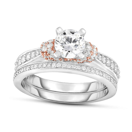 1.25 CT. T.W. Natural Diamond Collar Bridal Engagement Ring Set in Solid 14K Two-Tone Gold