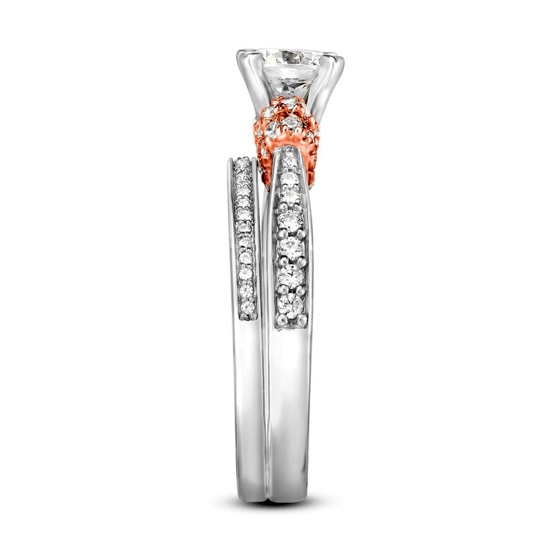 1.25 CT. T.W. Natural Diamond Collar Bridal Engagement Ring Set in Solid 14K Two-Tone Gold