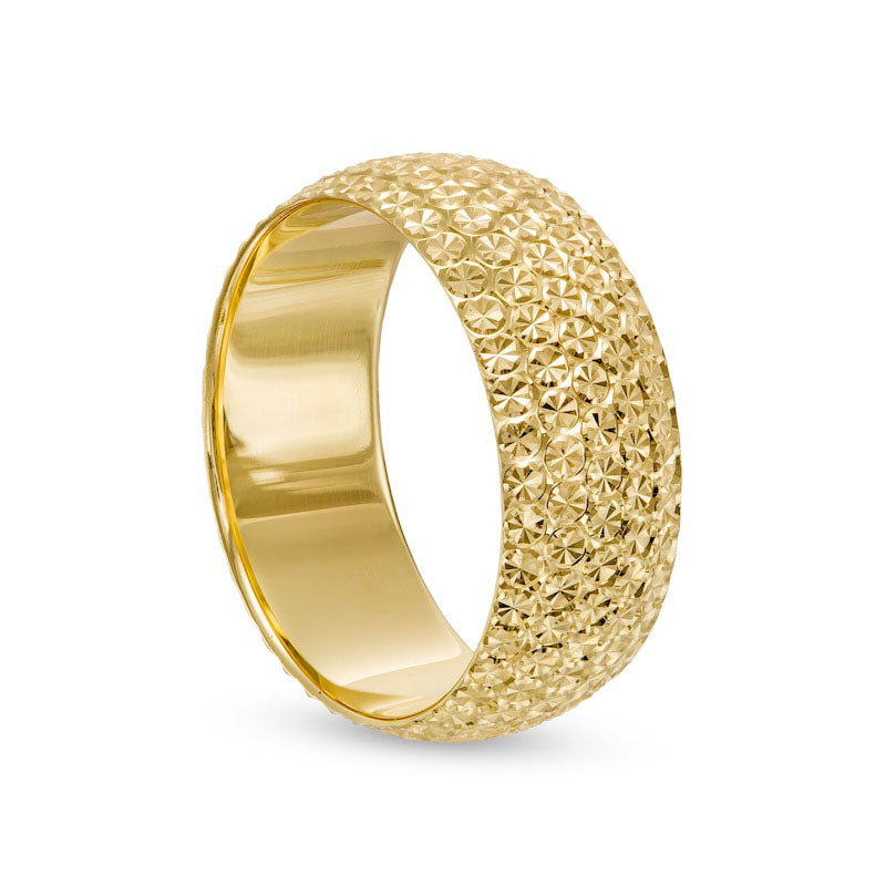 8.0mm Natural Diamond-Cut Multi-Row Dome Band in Solid 10K Yellow Gold - Size 7