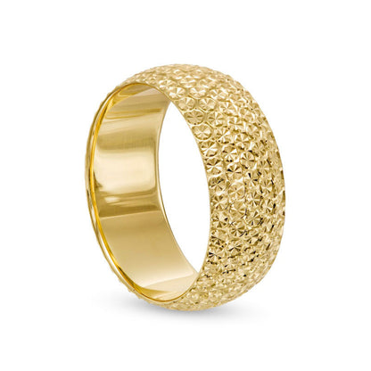 8.0mm Natural Diamond-Cut Multi-Row Dome Band in Solid 10K Yellow Gold - Size 7